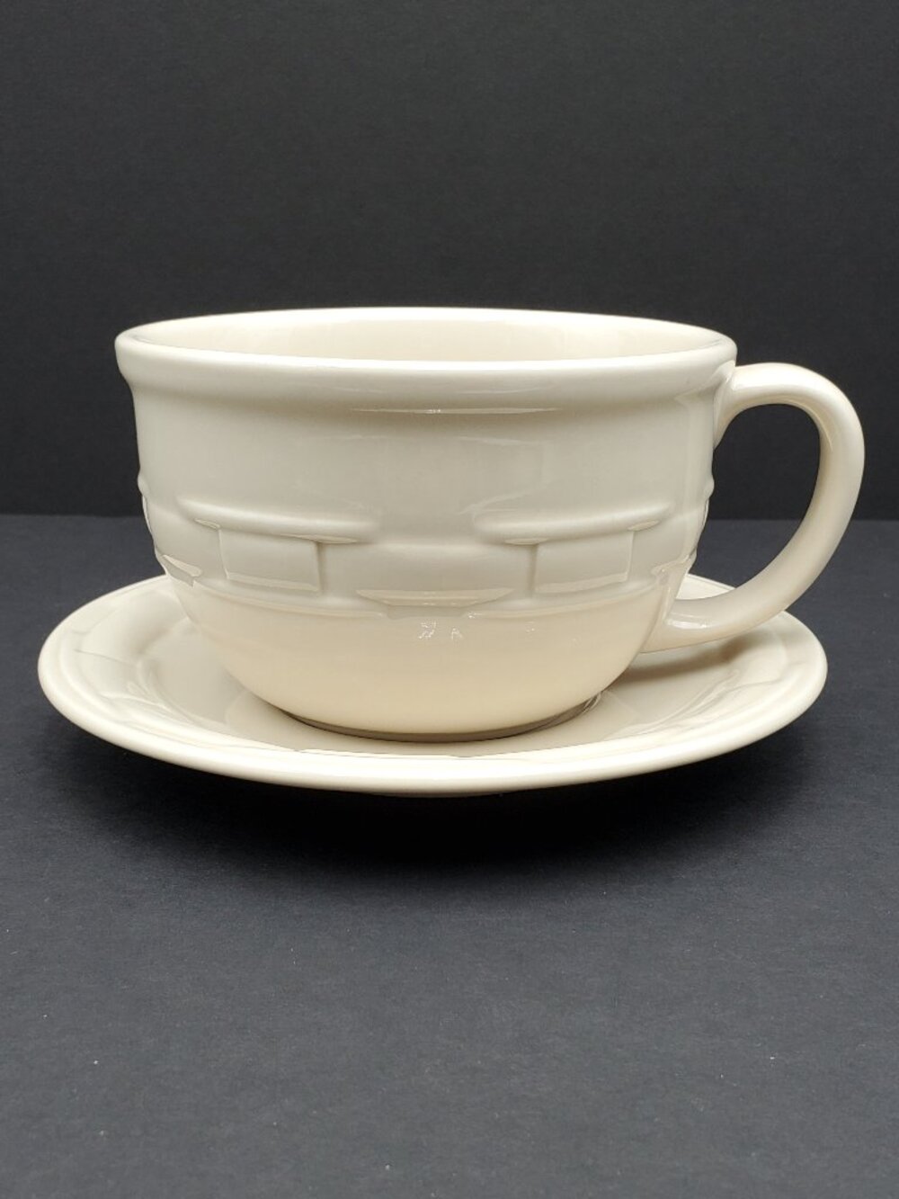 Longaberger Woven Traditions Ivory Cappuccino Cup & Saucer Oversized Mug